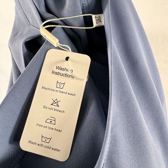 Aokosor Blouse Sz 2XL Light Blue VNeck front pleat Swiss Dot PomPom Short Sleeve - Picture 7 of 7